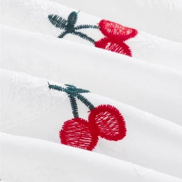 SHEIN Cherry Print Rushed Bust Dress - Picture 5 of 8